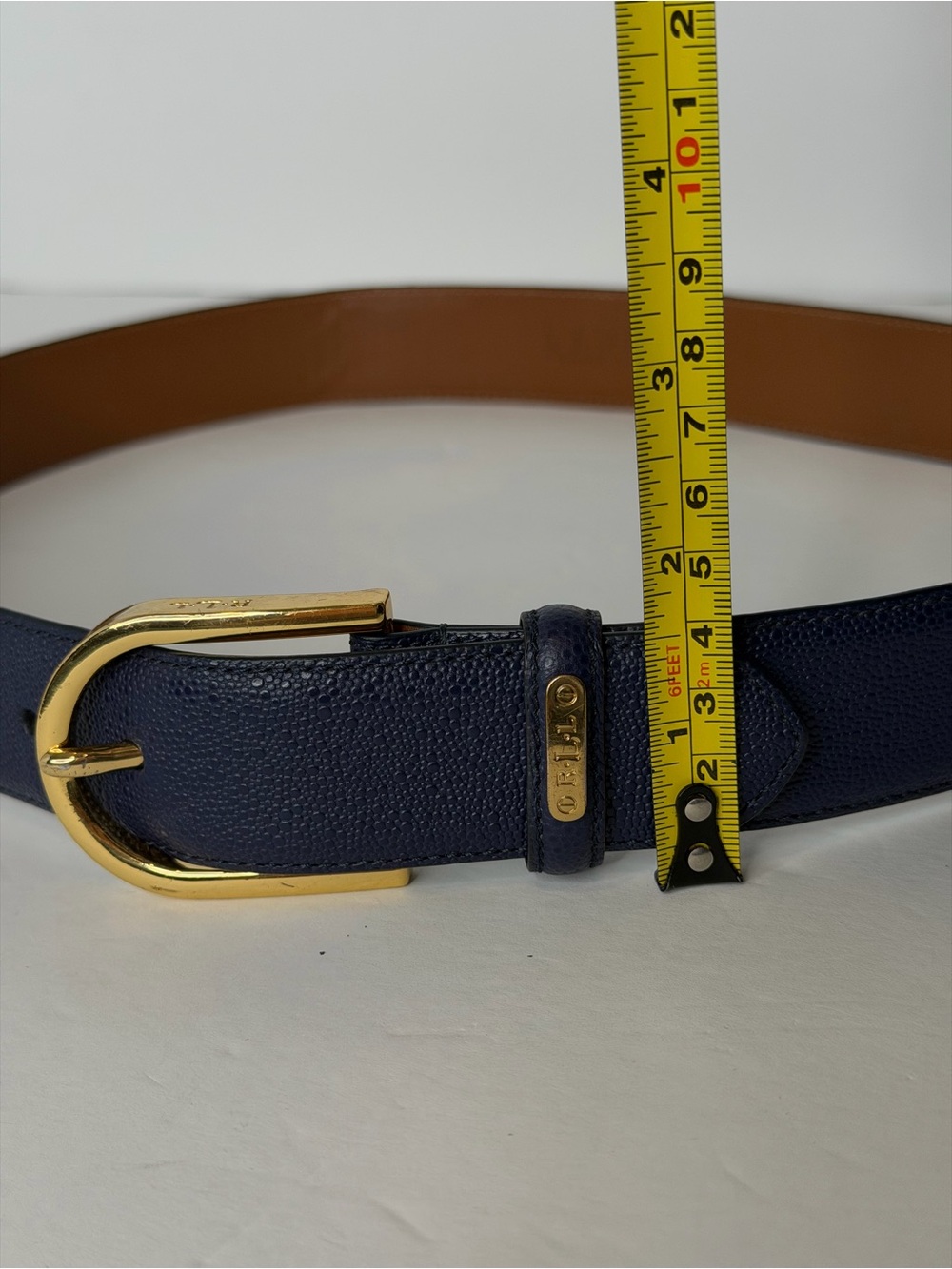 Ralph Lauren RLL  leather belt size S in navy blue gold-tone buckle - Picture 10 of 14